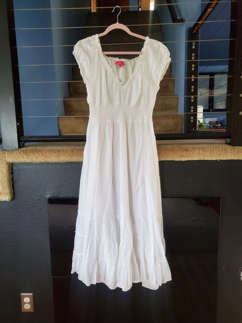 Betsey Johnson White Tiered Smocked-Waist Maxi Dress